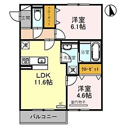 山陽電鉄本線 大蔵谷駅 徒歩25分の賃貸アパート 3階2LDKの間取り