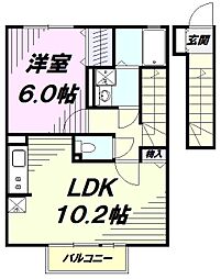 JR中央線 日野駅 徒歩9分の賃貸アパート 2階1LDKの間取り