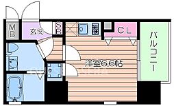 レジディア谷町 9階ワンルームの間取り