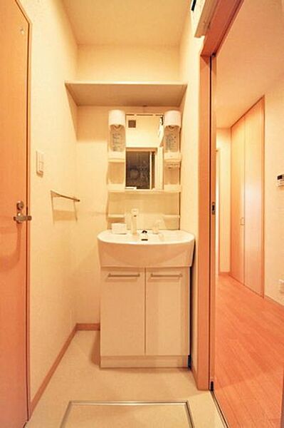 画像20:大きなシンクの洗髪洗面化粧台。上にはストック用の棚があり便利です。