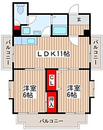 ホワイトコートII 5階2LDKの間取り