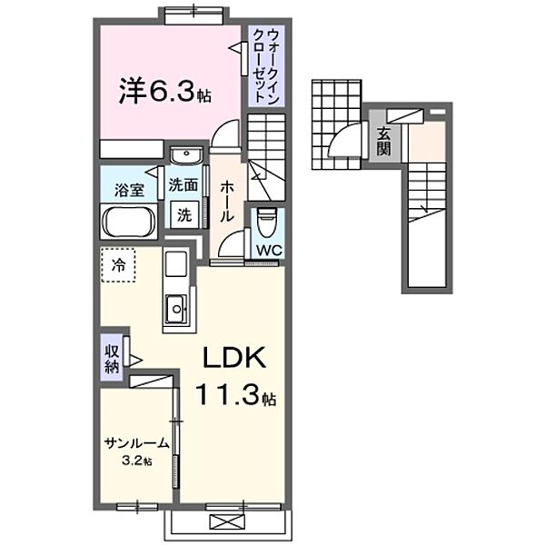 シャトレーBAN 202｜神奈川県大和市下鶴間(賃貸アパート1LDK・2階・50.74㎡)の写真 その2