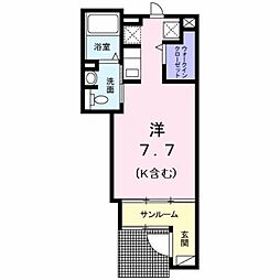 京王線 平山城址公園駅 徒歩3分の賃貸アパート 1階ワンルームの間取り