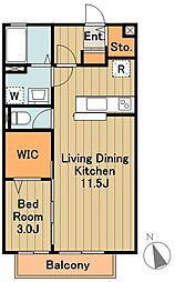 セジュール多摩境 1階1LDKの間取り