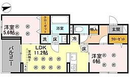 ジョイアポスト 1階2LDKの間取り