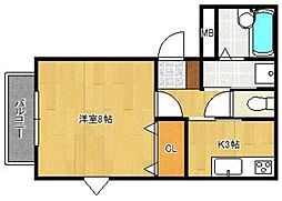 コーポ杏A 1Kの間取図画像