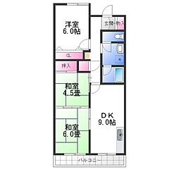 南海線 高石駅 徒歩8分の賃貸マンション 1階3DKの間取り