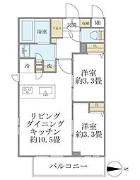 JR総武線 中野駅 徒歩12分の賃貸マンション 3階2LDKの間取り