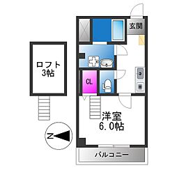 ブリリアント・コア 1Kの間取図画像