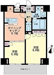 エスティメゾン赤羽 13階2DKの間取り
