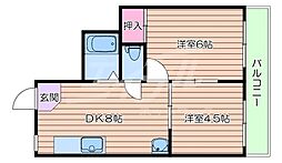 第6摂津マンション 2DKの間取図画像