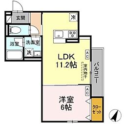D-asset矢崎町 1LDKの間取図画像