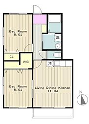 JR横浜線 相模原駅 徒歩29分の賃貸マンション 3階2LDKの間取り