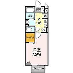 JR横浜線 相原駅 徒歩35分の賃貸アパート 1階1Kの間取り
