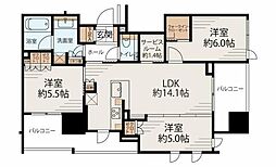 クラッシィハウス大手町ザ・スイート 9階3LDKの間取り