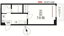 仮ハーミットクラブハウス羽田 2階1Kの間取り