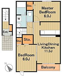 京王相模原線 稲城駅 徒歩15分の賃貸アパート 2階2LDKの間取り