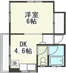第二泉ハイツ 2階1DKの間取り
