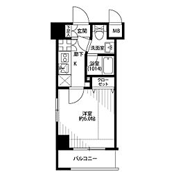 プレール・ドゥーク東京NORTH2 1Kの間取図画像