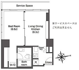 ウエリスアーバン品川タワー 22階1LDKの間取り