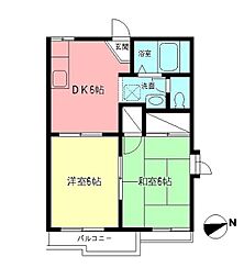 小田急小田原線 秦野駅 徒歩12分の賃貸アパート 2階2DKの間取り