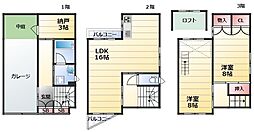プルメリア西三国3番館 1階2LDKの間取り