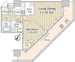 ユニゾンタワー 5階1LDKの間取り