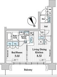 プレノ清澄庭園 5階1LDKの間取り