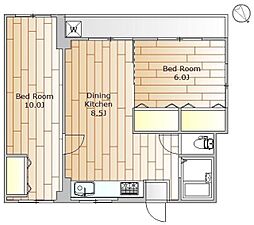 高輪マンション 4階2DKの間取り