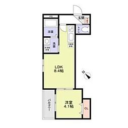 フラッツ六地蔵 2階1LDKの間取り