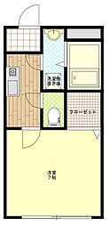 ミラ若葉台 2階1Kの間取り