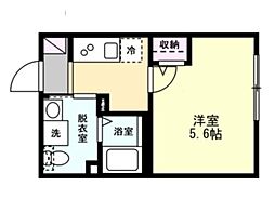 ユーテラス生麦 1階1Kの間取り