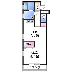 パレ・フルール 1DKの間取図画像