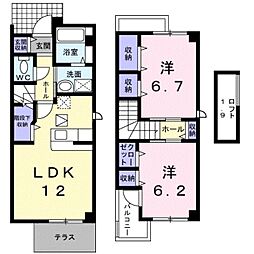 サンワードI 1階2LDKの間取り