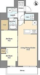 グランカーサ船堀I 12階2LDKの間取り