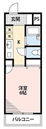ヴィラ国分寺 1Kの間取図画像