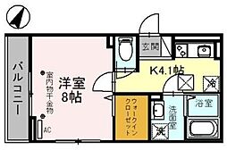 メゾン鶴丸 1階1Kの間取り