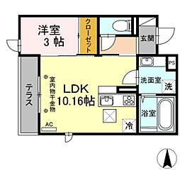 モンテベール南風 1階1LDKの間取り