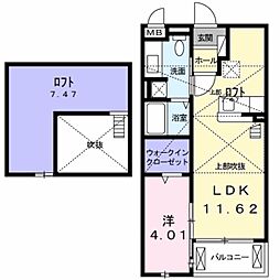 JR片町線(学研都市線) 鴻池新田駅 徒歩9分の賃貸アパート 2階1LDKの間取り