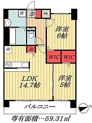 フォルトメゾン鬼高 2LDKの間取図画像