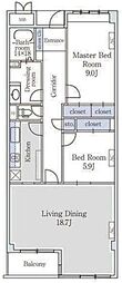 アーバンコート市ヶ谷 2LDKの間取図画像