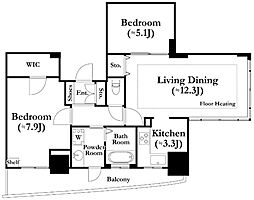 河田町ガーデン2号棟 2LDKの間取図画像