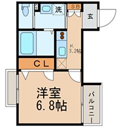 高見シャーメゾン 3階1Kの間取り