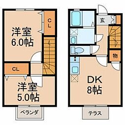 カサグランデH 1階2DKの間取り