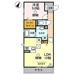 ハピネスII 1階1LDKの間取り