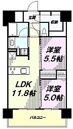 JR中央線 八王子駅 徒歩8分の賃貸マンション 7階2LDKの間取り