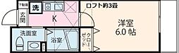 ピースコート登戸 2階1Kの間取り