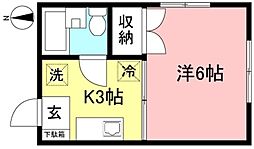 あせび東館 1Kの間取図画像