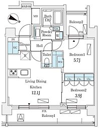シーズンフラッツ町屋 2LDKの間取図画像