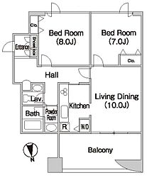 テラス日新 14階2LDKの間取り